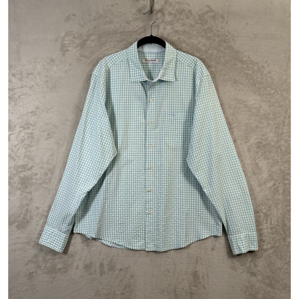 Tommy Bahama Shirt Pima Cotton Large Blue Striped Button Down Long Sleeve Preppy